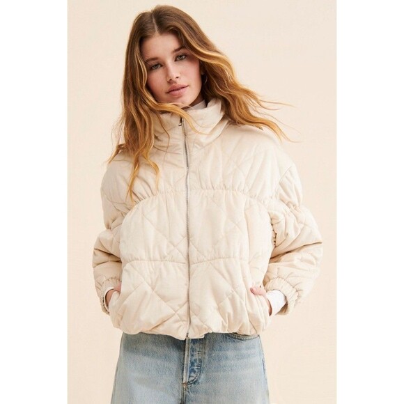 NWT-Sadie & Sage x Anthropologie -Cosmic Quilted Velvet Jacket Cream/Ivory-Small - Picture 2 of 11